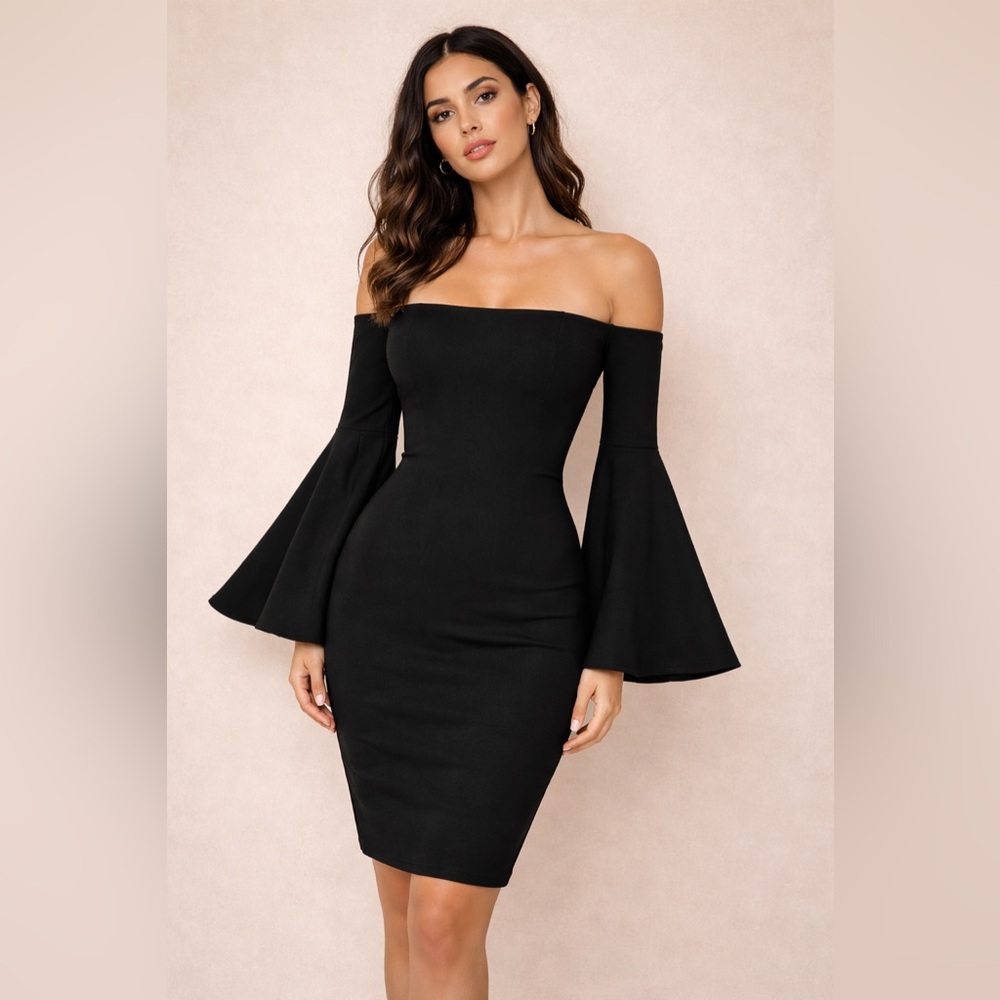 Cynthia Steffe Black Off-Shoulder Long Sleeve Dress